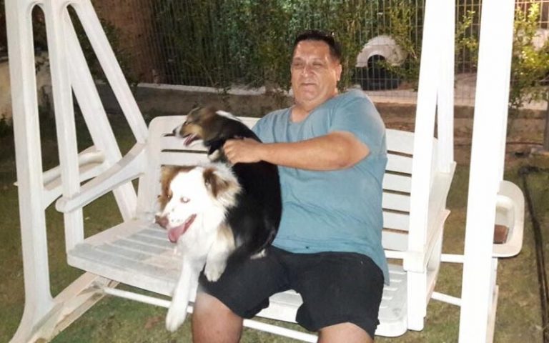 Shmulik enjoying a relaxing moment with his dogs in Lehavim, Israel.